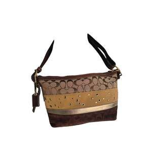 Vintage Y2K tri Color Patchwork Coach Shoulder Bag F13078 brown gold